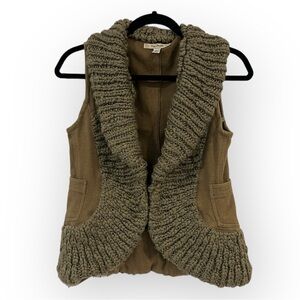 Free People Tan Wool Blend Chunky knit Pocket Gilet Vest size Small